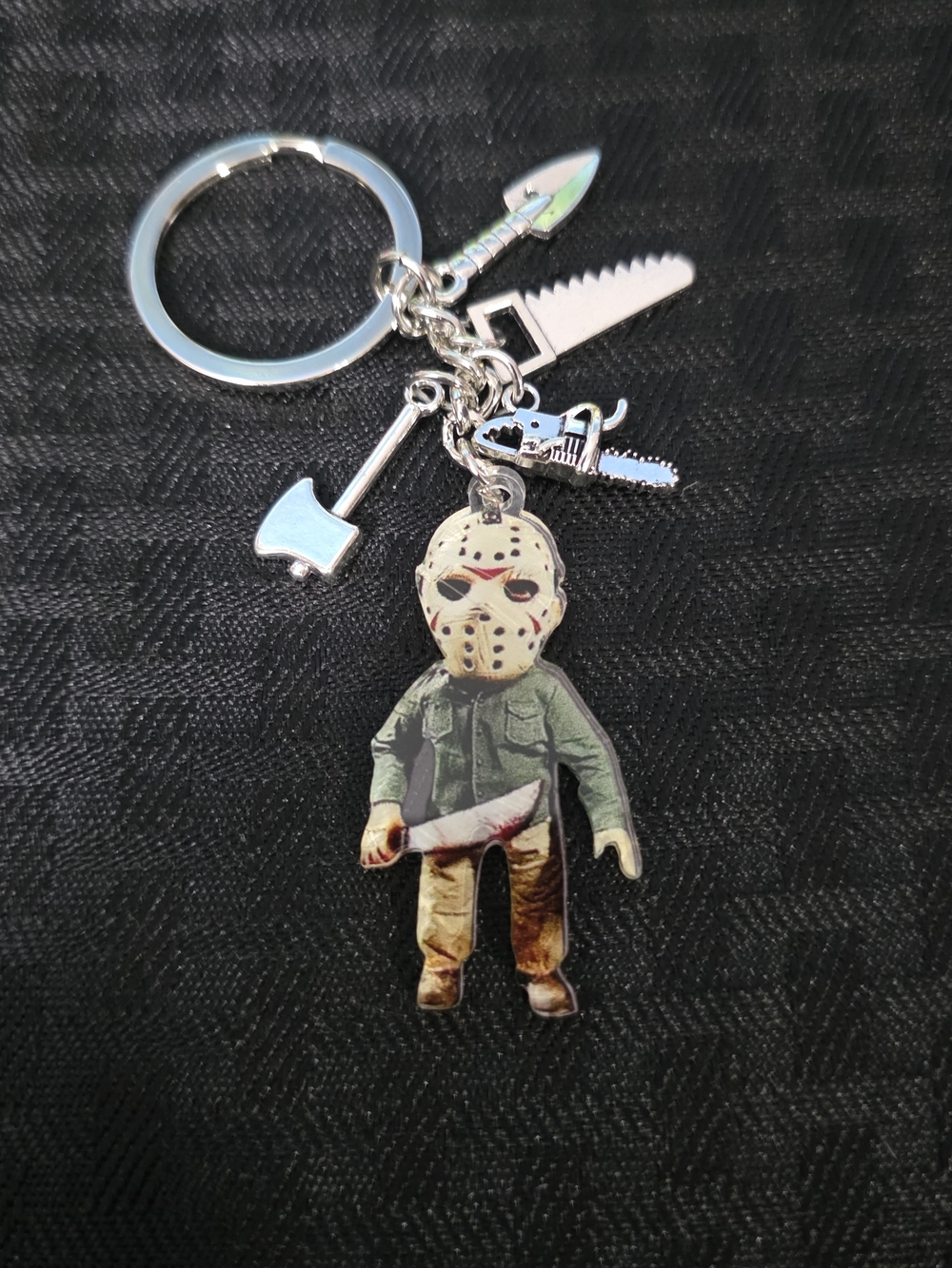 Horror Mask Character Keychain with Tool Charms - Silver